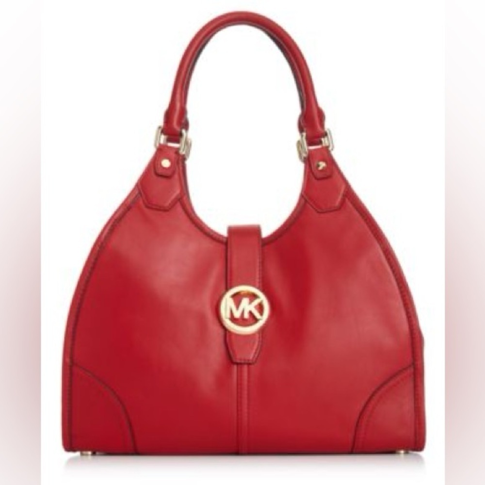 Michael Kors Hudson Large Leather Tote Shoulder Bag Satchel Watermelon Gold